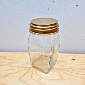 Vintage 1930s Art Deco Clear Glass Jar with Metal Lid